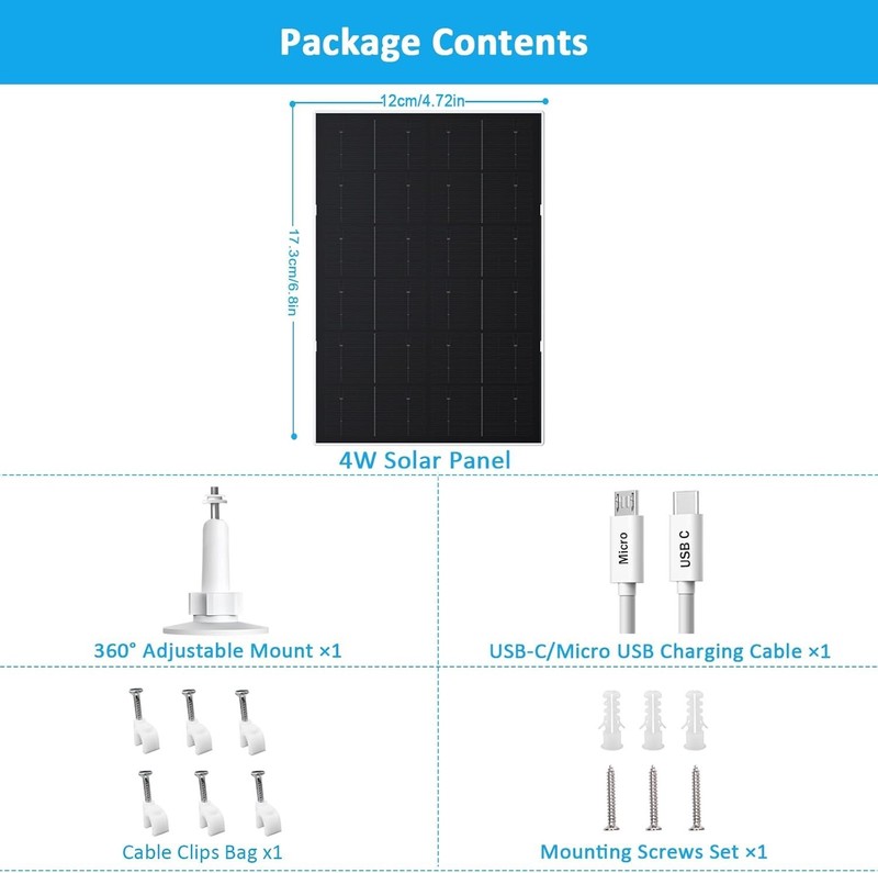 360° Adjustable 4W Solar Panel for Reliable Security Camera Power - 9.8FT Cable gallery