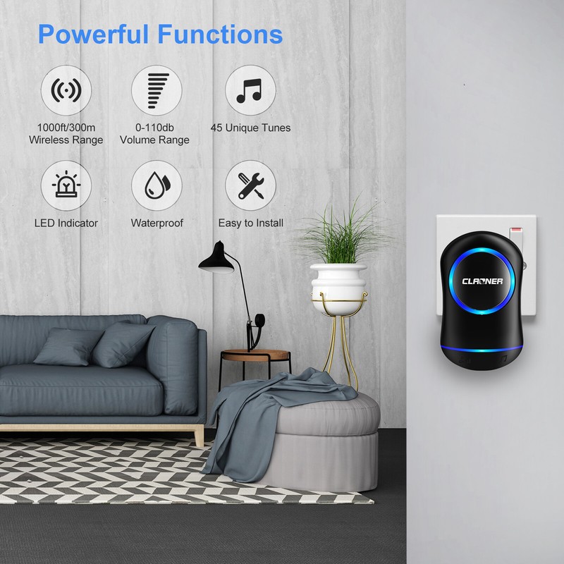 CLAONER Wireless Doorbell Plug & Play Waterproof Door Bell Kit 1000ft, 45 Chimes gallery