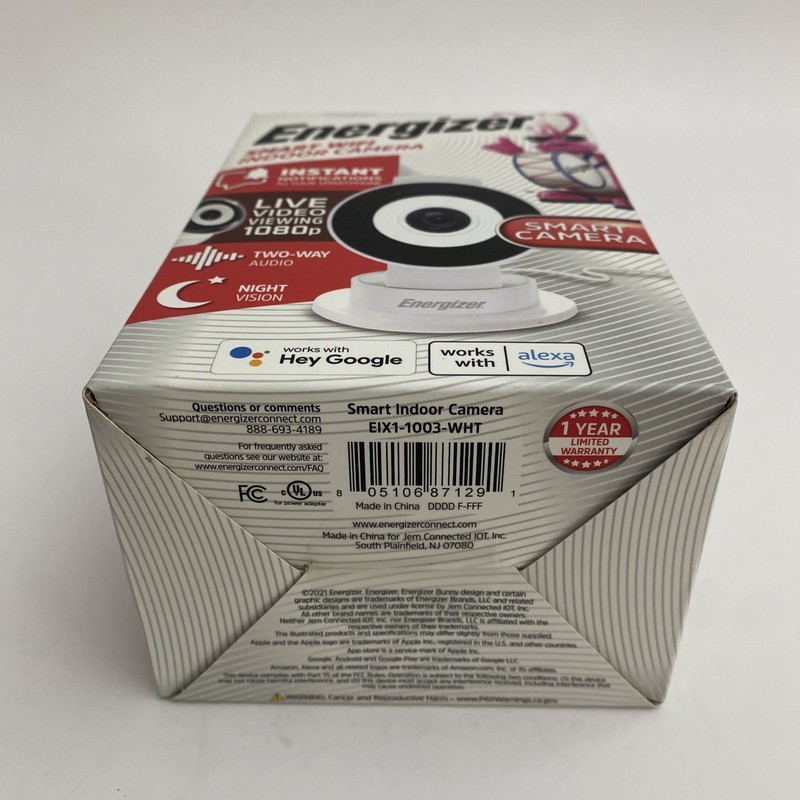 Energizer Smart Wi-Fi Indoor Security Wired Camera 1080p Night Vision - White gallery