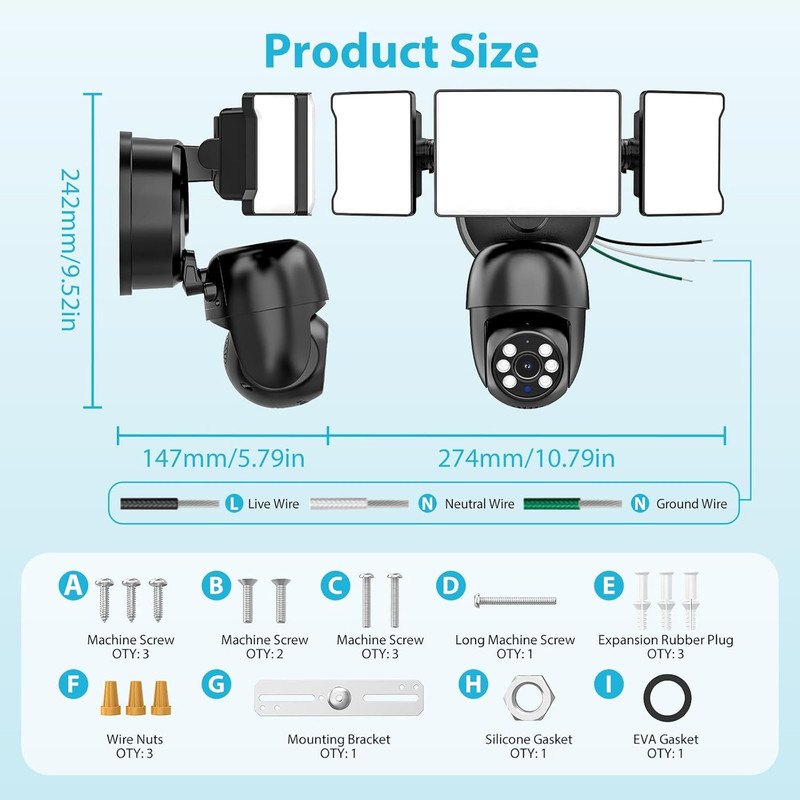 Floodlight Camera Outdoor，5500Lm Motion Sensor Light with Camera，2K HD Home Secu gallery