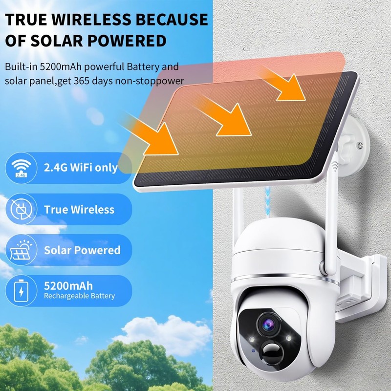 3MP 2K Solar PTZ Security Camera, Battery Wireless Outdoor 360° View,AI Motio... gallery