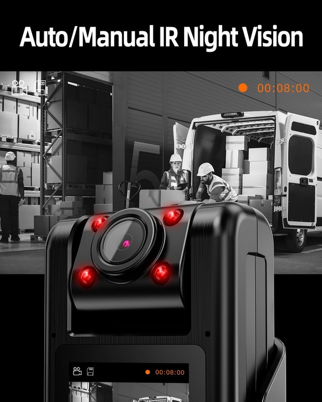 4K WiFi Body Camera with 64G Memory Card, Portable Body Worn Cam with 180° Ro... gallery