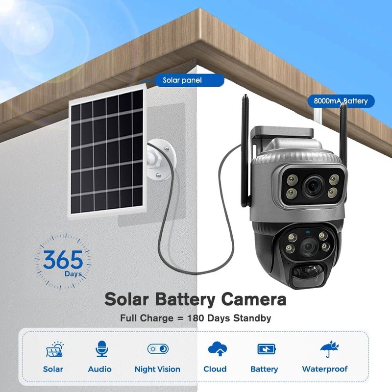 Solar Camera Wifi 8MP Dual Lens Smart Home Security Waterproof Outdoor Monitor gallery