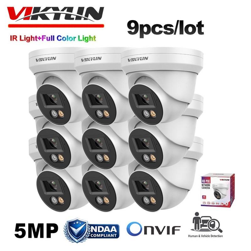 9 Pack Vikylin 5MP POE Camera Onvif Full Color IR Audio Outdoor Wired Dual Light