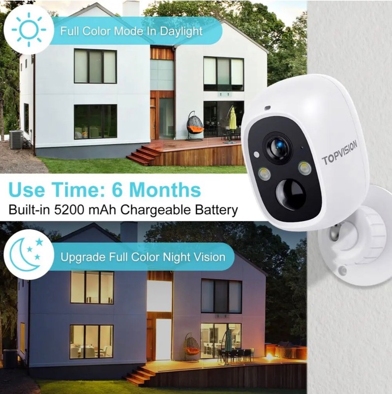 TOPVISION 2K Wireless Security Camera: Night Vision, IP66 Waterproof) gallery