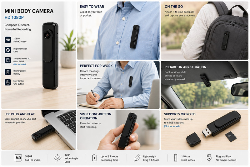 HD 1080P Mini Body Camera Portable Wearable Pocket Video Recorder Cam gallery