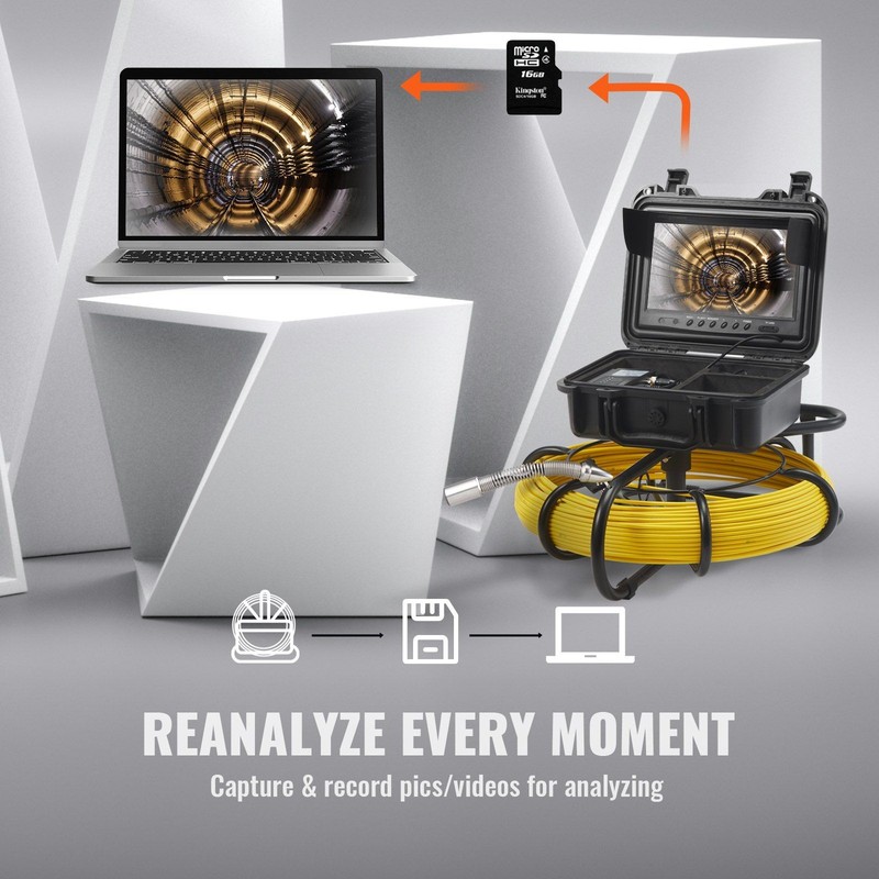 230ft 9inch IP68 Drain Camera with DVR 12Adjustable LEDs 16GB gallery