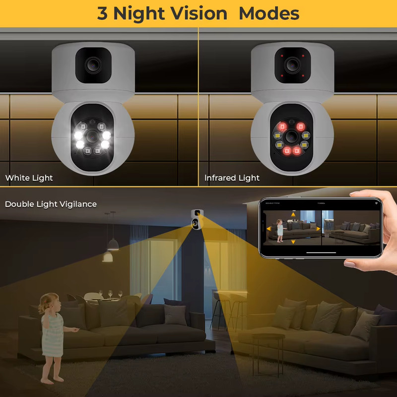 4MP WiFi Camera with Dual Screens Baby Monitor Night Vision Indoor Mini PTZ Secu gallery