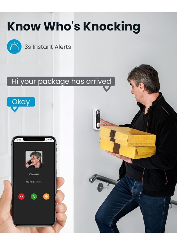 Doorbell Camera Wireless No Subscription -Wireless Video Doorbell 128sd Included gallery