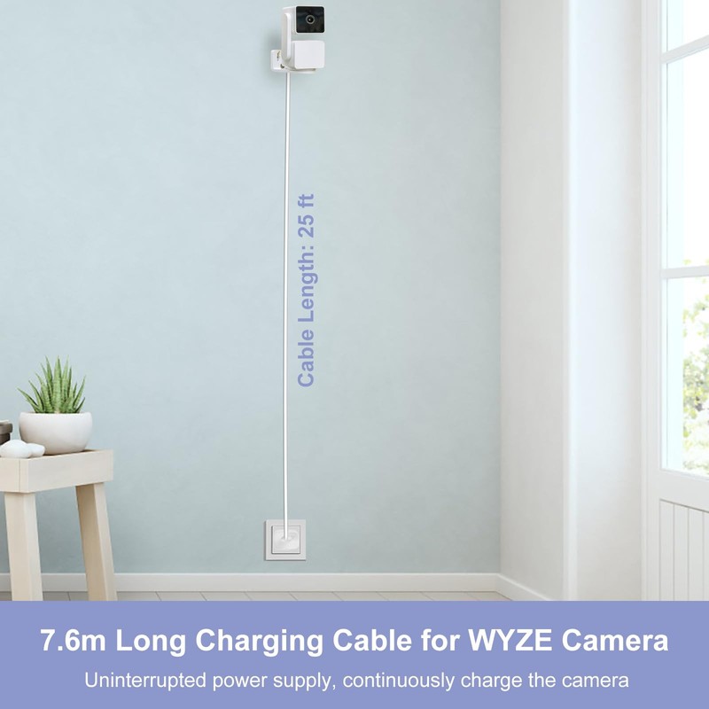 2 Pack 25FT Power Extension Cable Compatible with WYZE Cam Pan 25 feet, White gallery