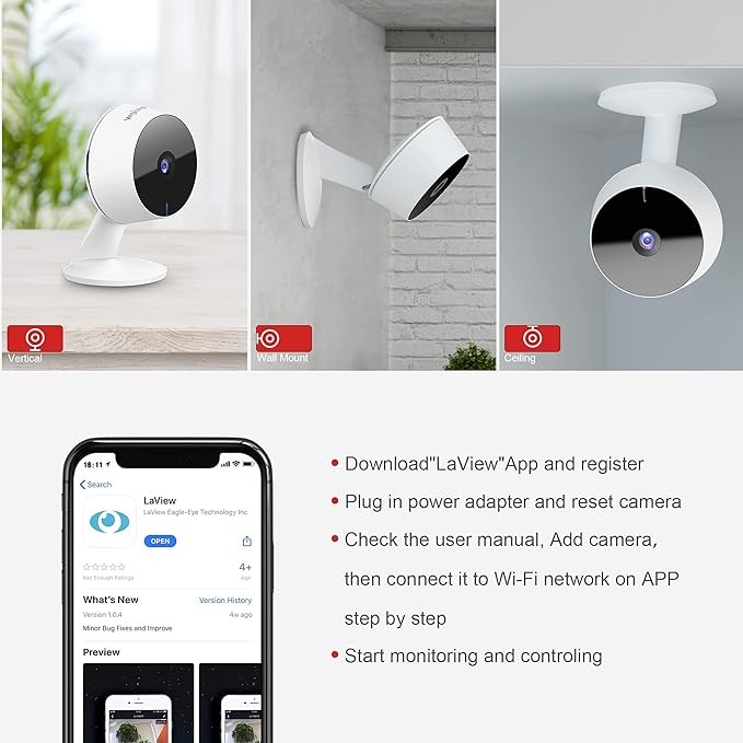 LaView F1 Security Camera 4 PACK 1080P (LV-PWF-1-4PK) - White gallery
