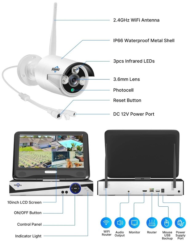 Hiseeu Wireless Security Camera System 1TB HDD 3 Cameras- White gallery