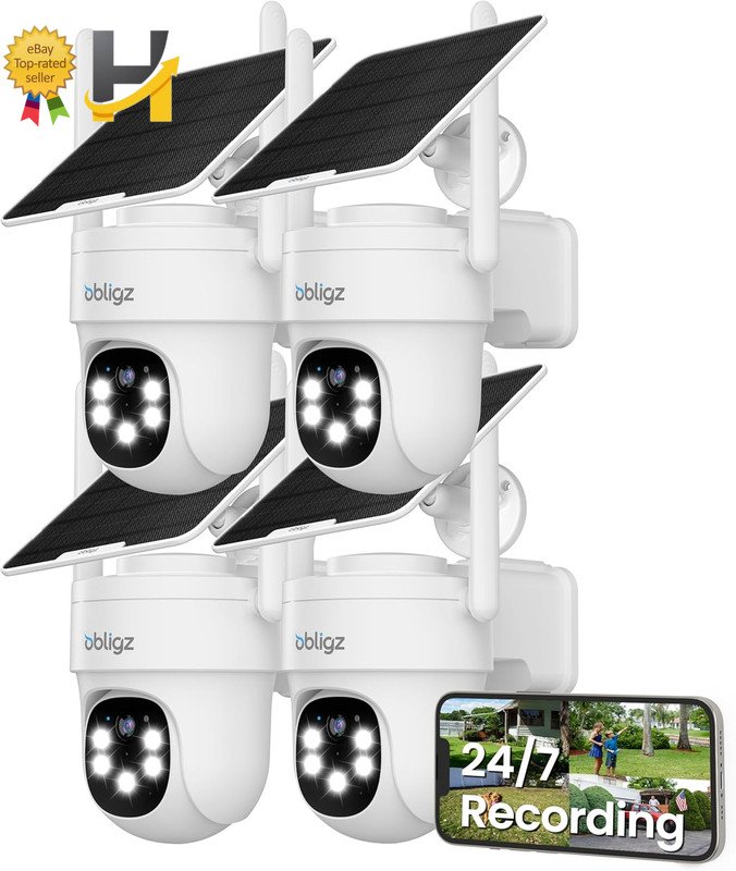 Solar Camera Security Outdoor AOV 24/7 Recording with 360° View 4 Pack