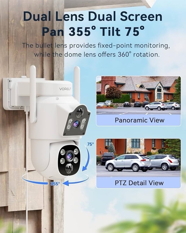 （YH1）4PCS Solar Security Camera System 4MP Dual Lens PTZ WiFi NVR 12” Monitor gallery