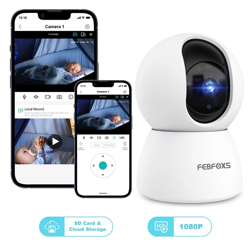 Febfoxs Baby Monitor Security Camera, WiFi Indoor Camera, 360-Degree Smart 1080P gallery