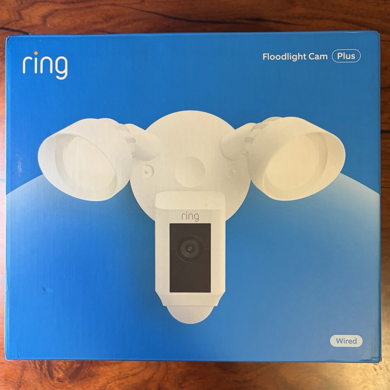 Ring Floodlight Cam Wired Plus Outdoor Wired Full HD Surveillance Camera White