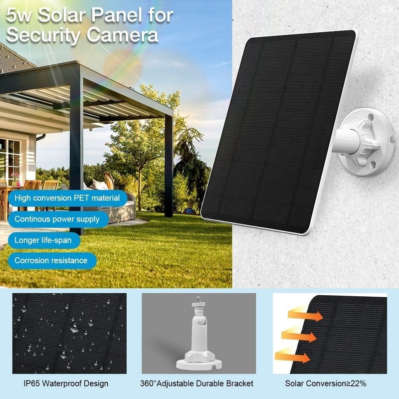 Solar Panel for Security Camera,5W USB Solar Panel for Cameras DC 5V,Camera S... gallery