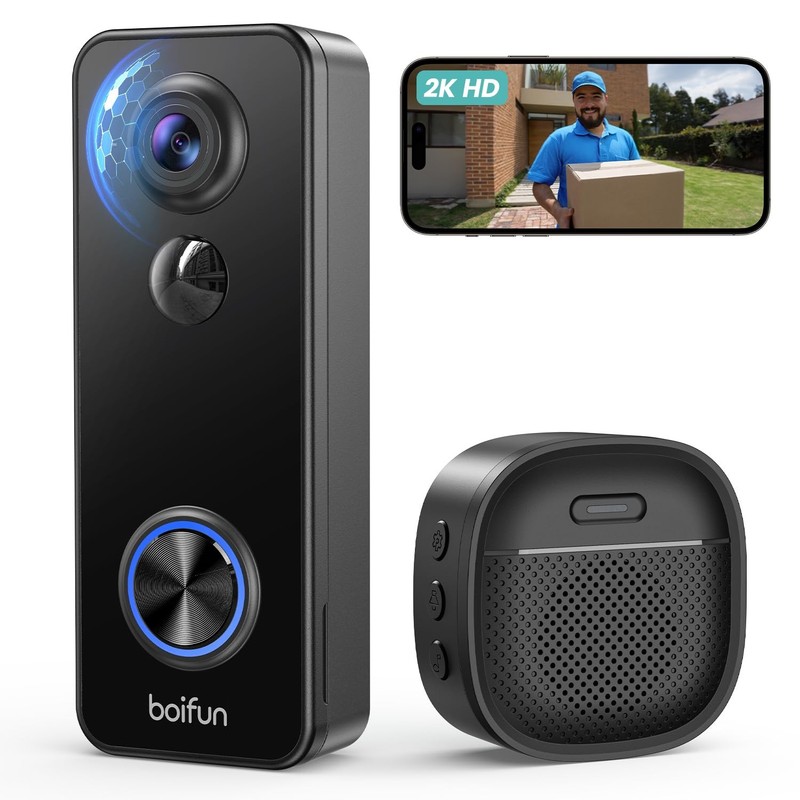 BOIFUN Video Doorbell Camera Wireless, No 5.79 × 2.22 × 1.65 inches, Black