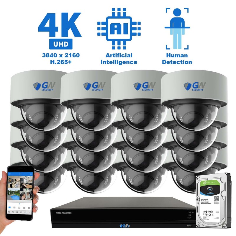 16 Channel NVR 16 4K PoE IP Color Night Vision Microphone Security Camera System
