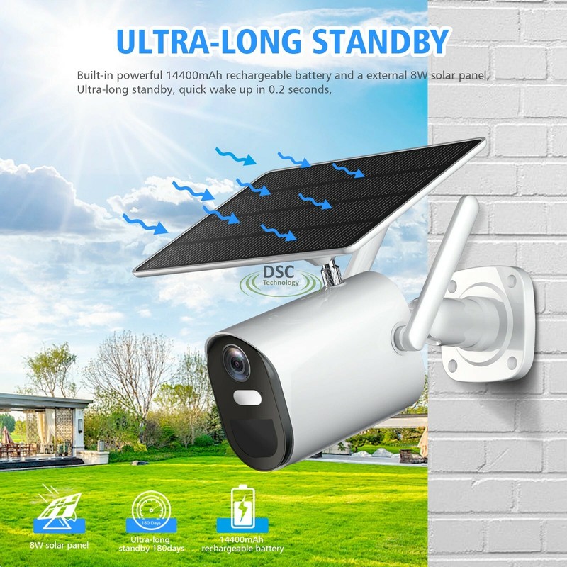 Outdoor Solar Security Camera 1080P WiFi Solar Panel Bullet PIR Motion FullColor gallery