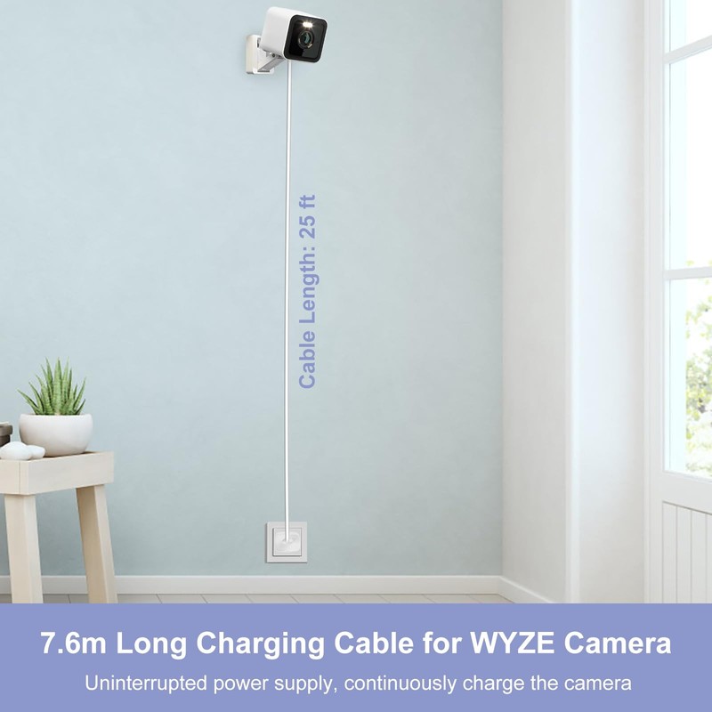 2 Pack 25FT Power Extension Cable Compatible with WyzeCam,Wyze 25 feet, White gallery
