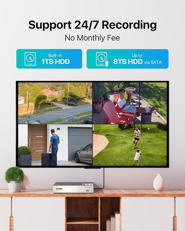ZOSI 3K Lite 8CH Security DVR 1TB AI Detection 4 Cameras gallery