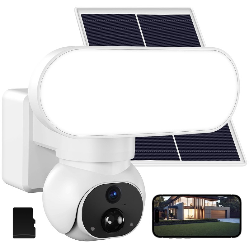 Solar Flood Light with Camera Outdoor Wireless, 2000LM Motion Sensor Flood Li…