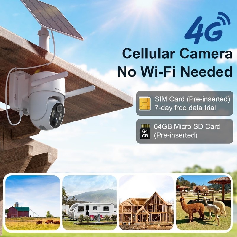 Cellular Security Camera No WiFi 4G LTE Solar Wireless 360 Live View gallery