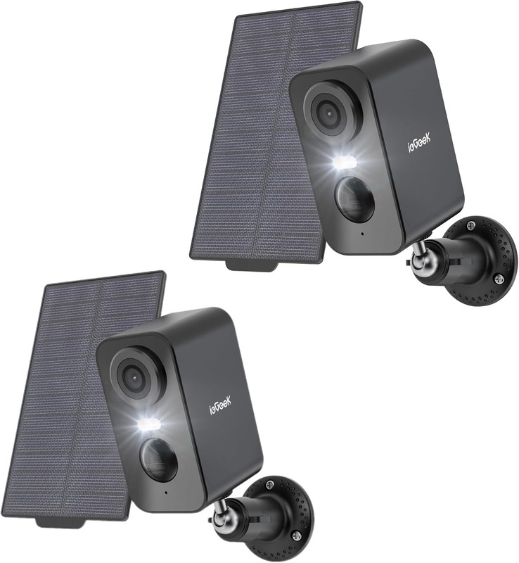 Wireless Solar Security Cameras 2-Pack, 2K Night Vision, Alexa Compatible
