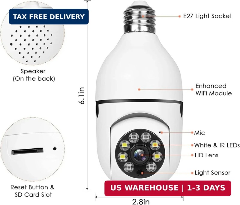 Light Bulb Security Camera 2.4GHz & Wireless WiFi Outdoor, 1080P Light Socket, I gallery