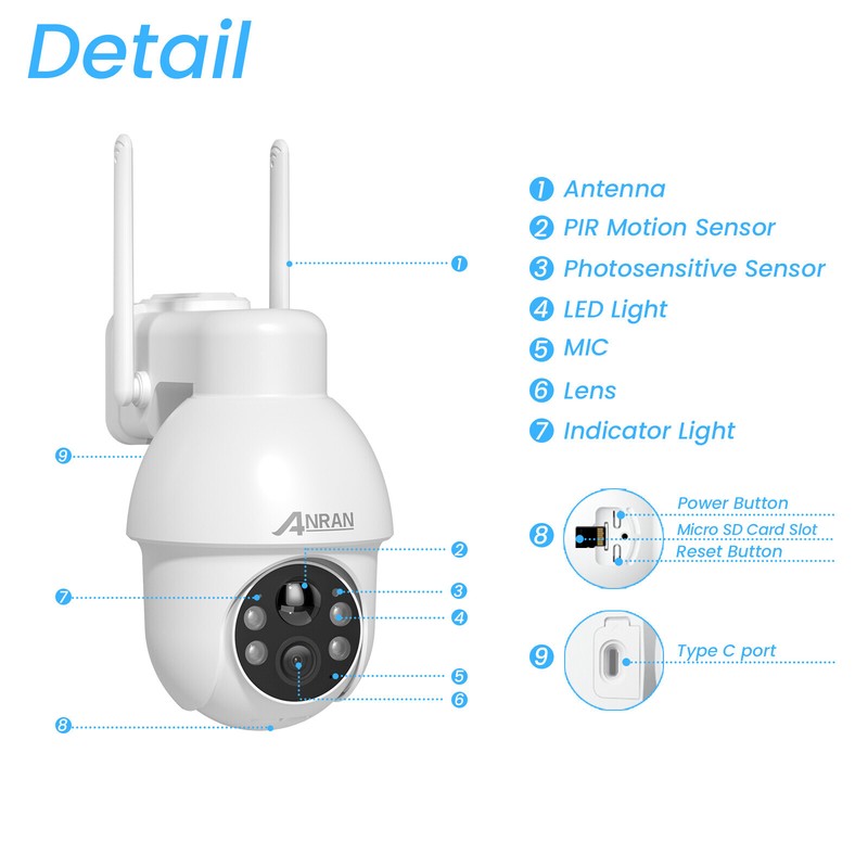 ANRAN Solar Battery WiFi Outdoor Pan/Tilt Home Security Cameras System Wireless gallery