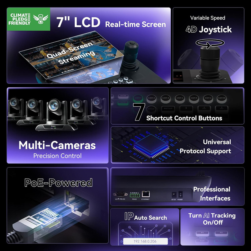 4K NDI PTZ Camera and Controller Bundle/Kits, 4K 20X AI Auto Tracking NDI Sdi/Hd gallery