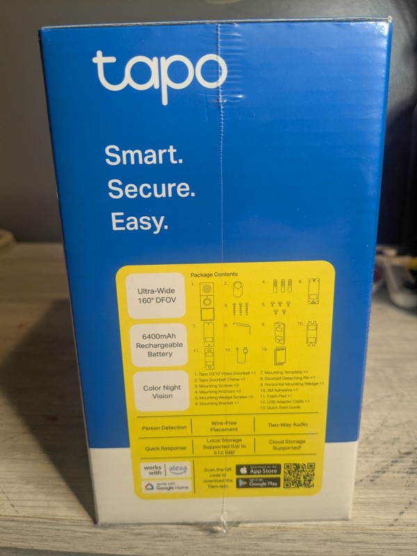 TP-Link Tapo Smart Video Doorbell Camera Wireless with Chime 2K -Brand New- gallery