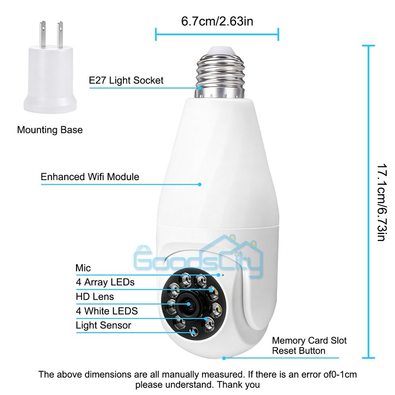 360° 2K IP E27 Light Bulb Camera Wi-Fi IR Night Smart Home Wireless Security gallery