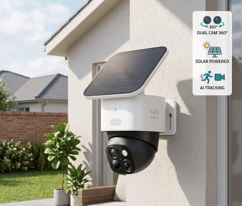 eufy Security SoloCam S340 Wireless Solar Outdoor Camera 3K Dual Cam 360° T8170