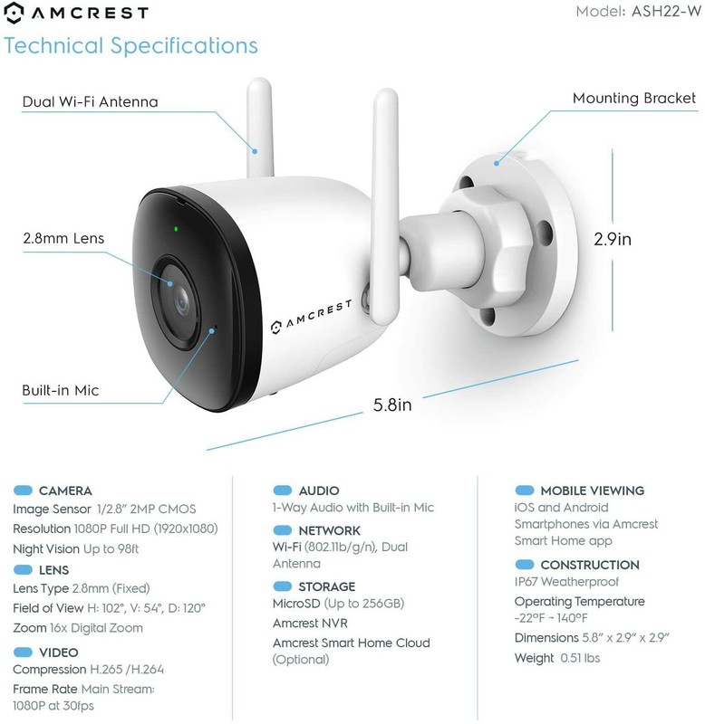 Amcrest 1080P Smart Home Wifi 2MP Outdoor Security Camera Wireless System w Mic gallery