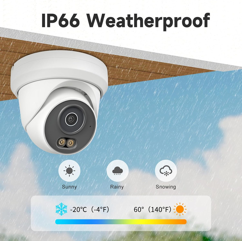 4MP Poe Camera, Turret Security Poe IP Camera Outdoor Indoor Wired, Smart Dual L gallery