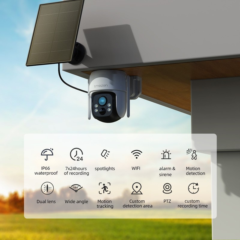 Solar Battery Powered Camera Wireless Security Sys 2K PTZ Outdoor 3MP Waterproof gallery