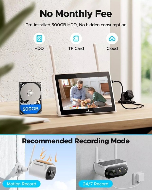 Camcamp 4Pack 4MP Solar Wireless Security Camera System Monitor 10CH& 500GB HDD gallery