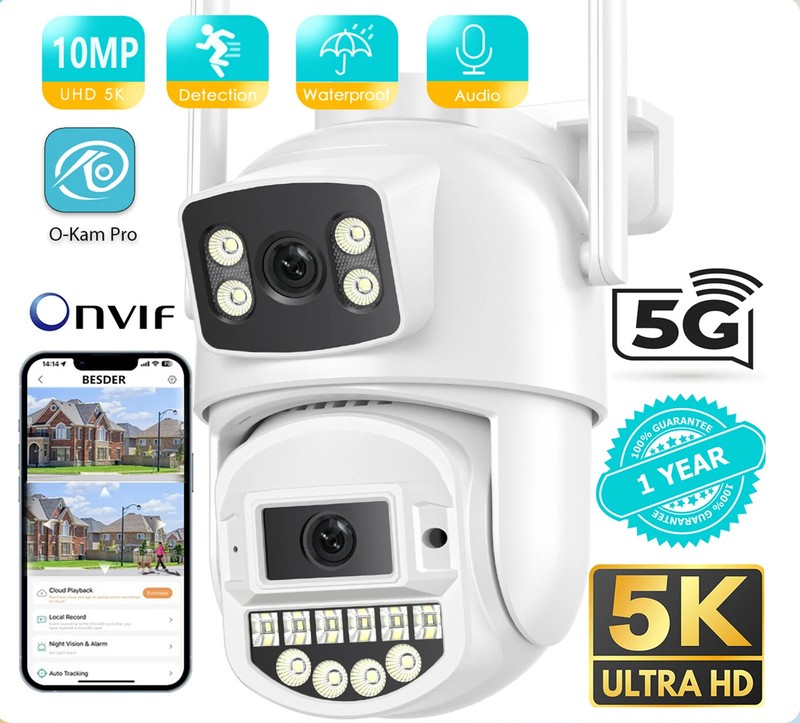 10MP PTZ Wifi IP Camera Dual Lens AI Human Detect ONVIF Surveillance CCTV Camera