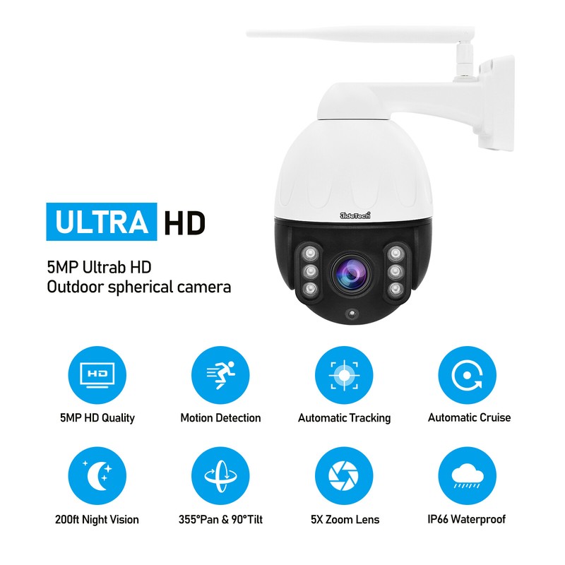 JideTech 5X Optical Zoom Camera 5MP PTZ Outdoor WiFi Camera With Auto Tracking gallery