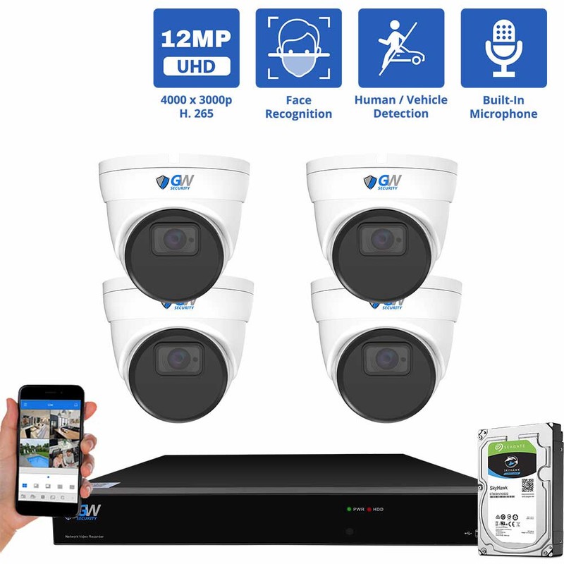 8 Channel 4 X 12MP 6K Face/Human/Car Smart AI PoE Dome Security Camera System