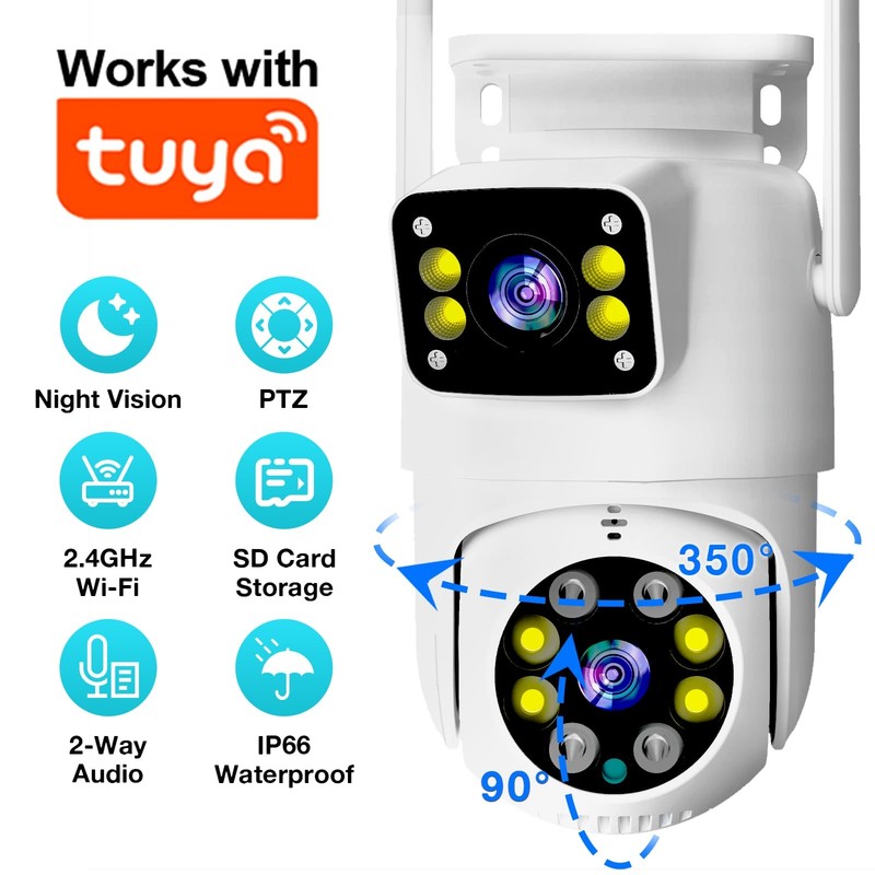 Tuya 4K 8MP Outdoor Security Camera WIFI Dual Lens Screen Color Night Vision Cam