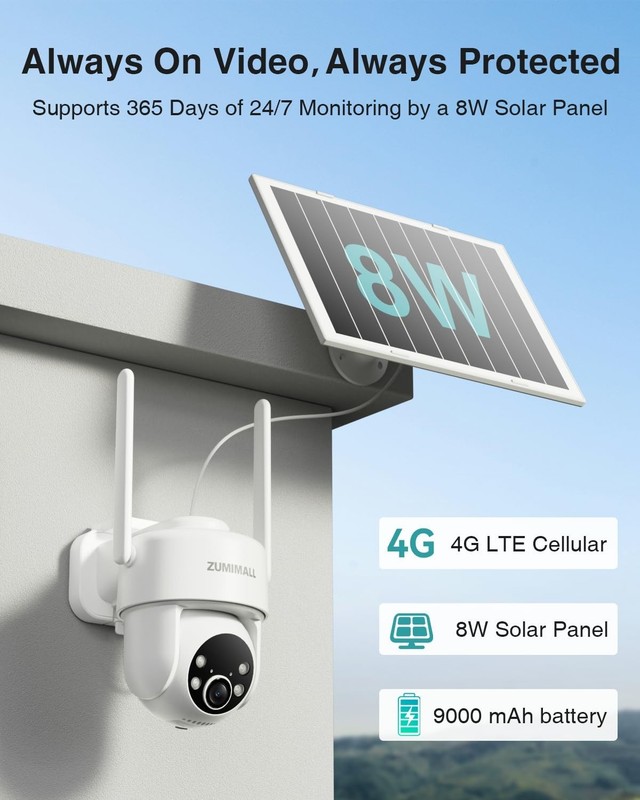 2K Solar Security Camera Outdoor - 24/7 Recording, 4G LTE, Color Night Vision, A gallery