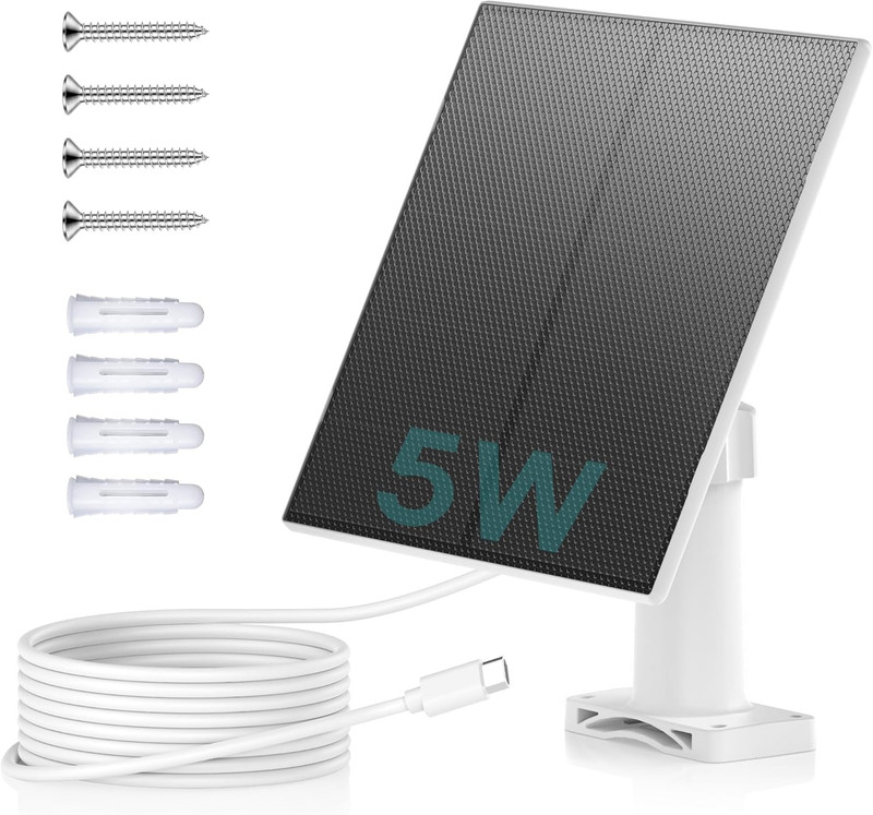 5W Solar Panel for Security Cameras Wireless Outdoor, with Micro USB & Type-C Po