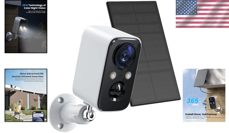 Weatherproof Solar Wireless Security Camera - PIR Motion Sensors & 2-Way Audio gallery