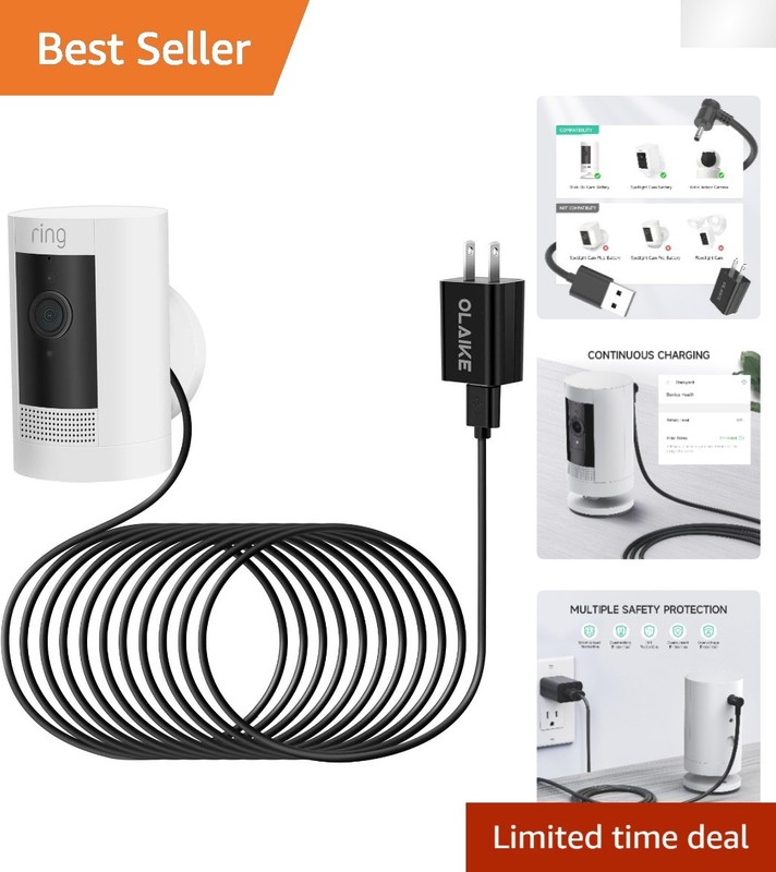 Continuous Charging Adapter for Ring Stick Up Cam with 16ft Weatherproof Cable