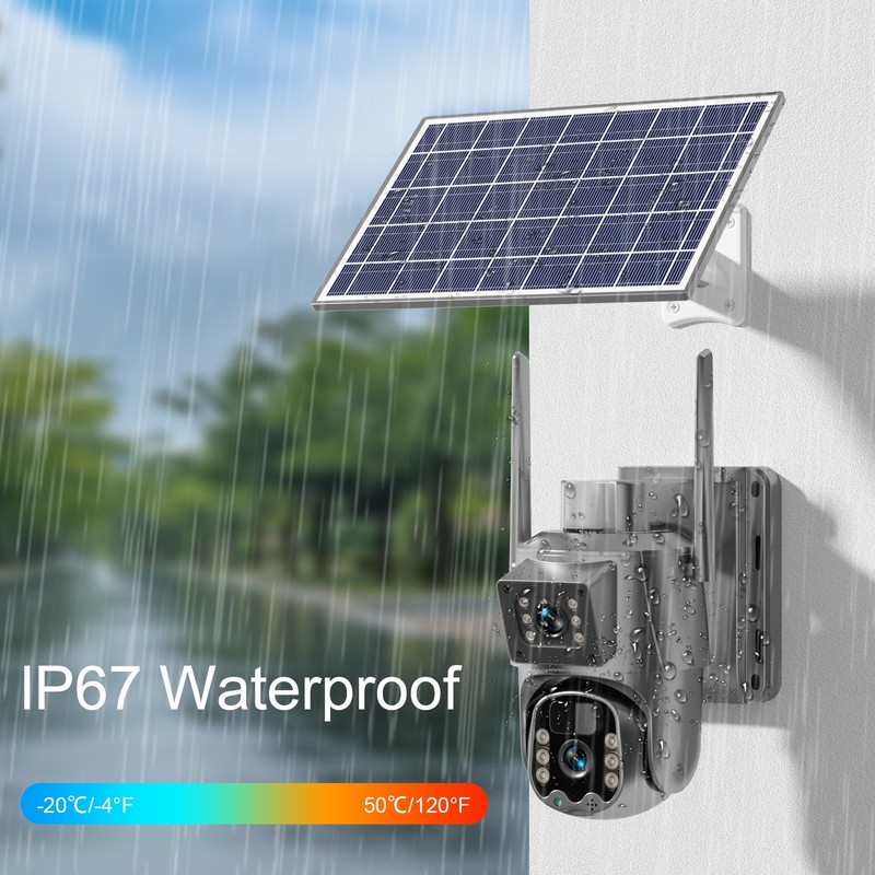 Dual-Lens WIFI Solar Panel Battery 8MP Wireless PTZ Pan Tilt IP Security Camera gallery