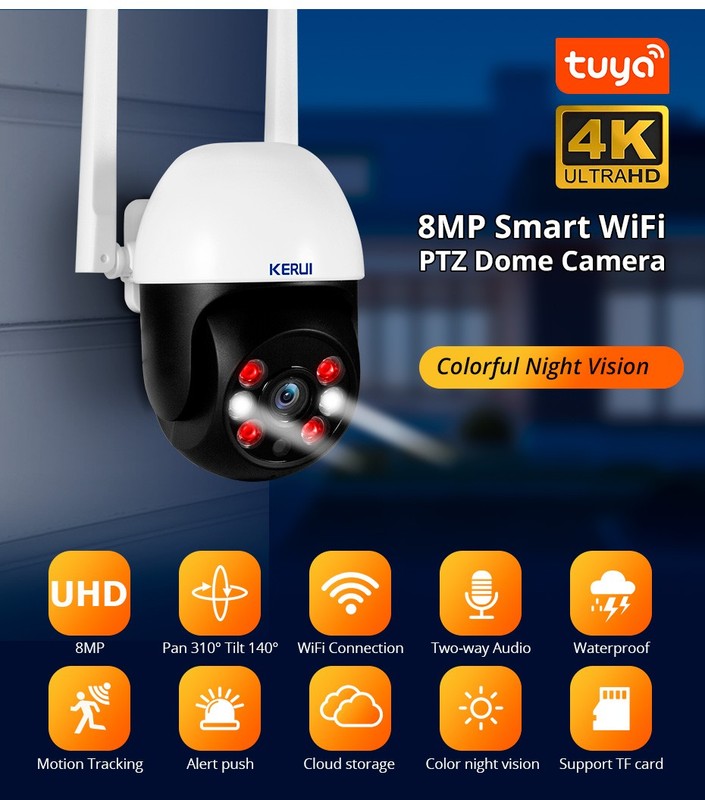 Home Security 8MP WiFi Camera 6LED IR Lights Two-Way Audio Waterproof Housing