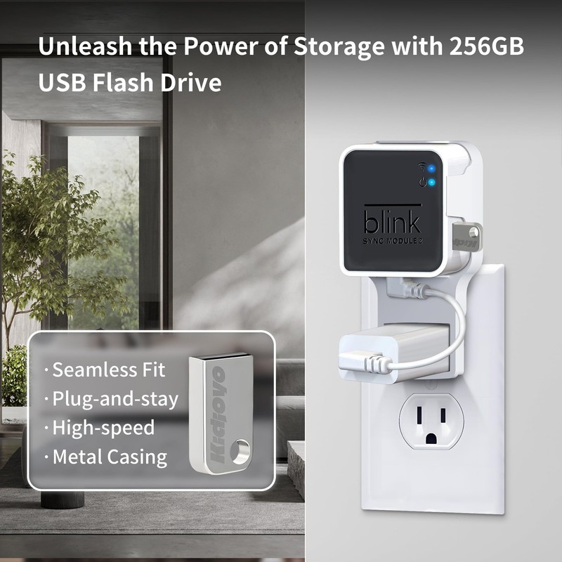 256GB USB Flash Drive & Outlet Wall Mount for Blink Sync Module 2 with Short ... gallery